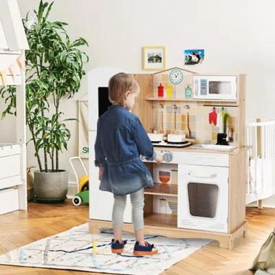Hivvago Wooden Kids Pretend Kitchen Playset Cooking Play Toy With Utensils And Sound