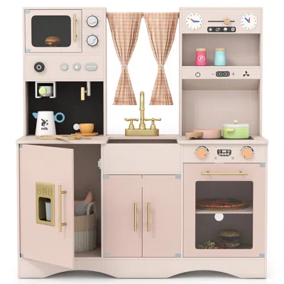 Hivvago Wooden Kids Pretend Play Toy Kitchen With Microwave And Coffee Maker