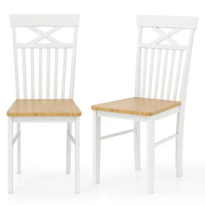Hivvago Wooden Kitchen Dining Chair Set Of 2 With Rubber Wood Frame-natural In White