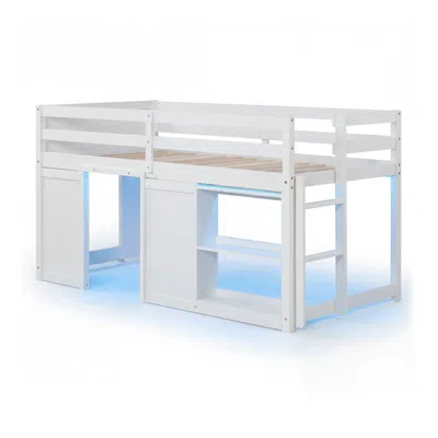 Hivvago Wooden Low Kids Loft Bed With Led Lights And 2 Doors