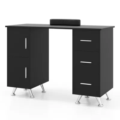 Hivvago Wooden Manicure Table Nail Desk With Drawers Wrist Rest In Black