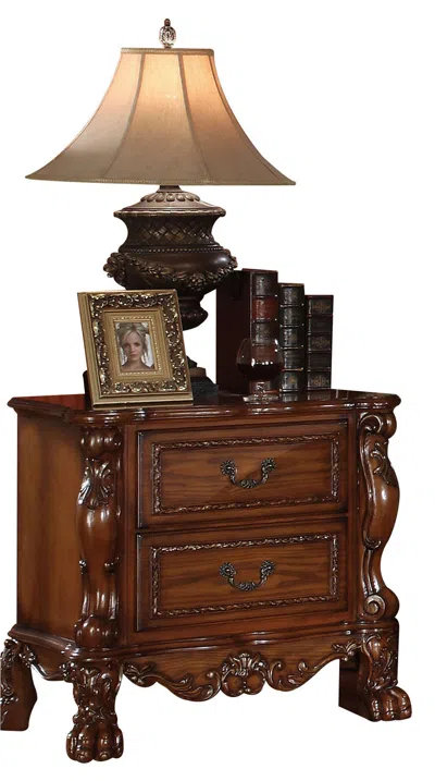 Hivvago Wooden Night Stand With Two Drawer In Traditional Style, Brown