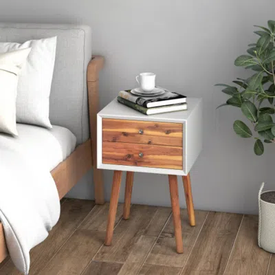 Hivvago Wooden Nightstand Mid-century End Side Table With 2 Storage Drawers-brown