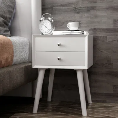 Hivvago Wooden Nightstand Mid-century End Side Table With 2 Storage Drawers-white