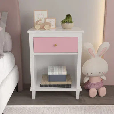 Hivvago Wooden Nightstand With One Drawer And Open Shelf For Bedroom - Pink In Burgundy
