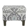 Hivvago Wooden Ottoman With Patterned Fabric Upholstery And Hidden Storage, Gray And Blue