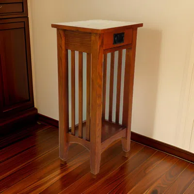 Hivvago Wooden Pedestal Stand With 1 Drawer And Open Bottom Shelf, Oak Brown