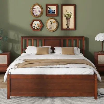 Hivvago Wooden Platform Bed With Headboard And Wood Slat Support-full Size