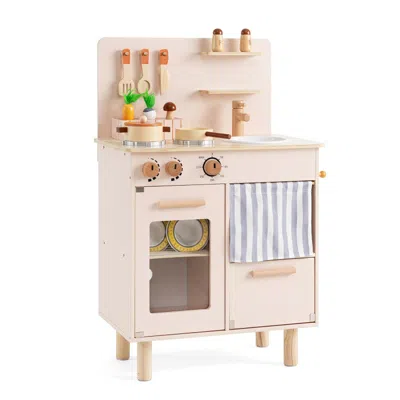 Hivvago Wooden Play Kitchen For Kids Toddler Kitchen Playset With Stoves Faucet Sink In Multi