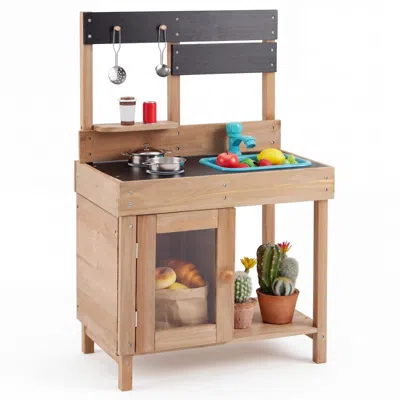 Hivvago Wooden Play Pretend Kitchen With Stoves Storage Cabinet And Shelf