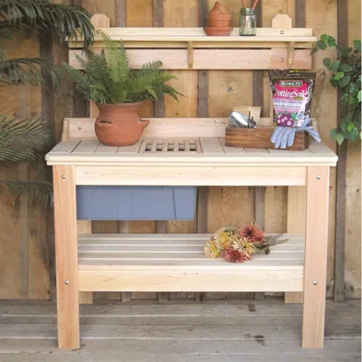 Hivvago Wooden Potting Bench Garden Table In Neutral