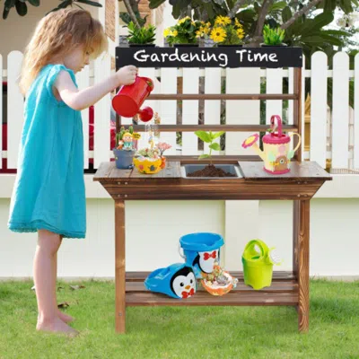 Hivvago Wooden Potting Bench Table Outdoor Mud Kitchen With Solid Fir Wood Frame-natural In Brown