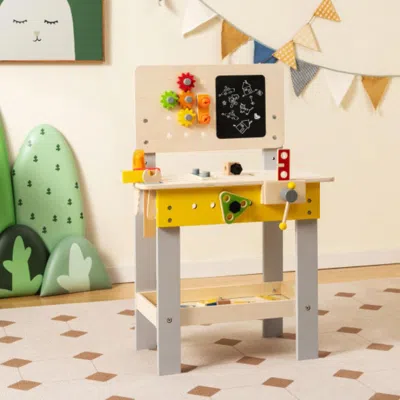 Hivvago Wooden Pretend Play Workbench Set With Blackboard For Toddlers Ages 3+ In Yellow