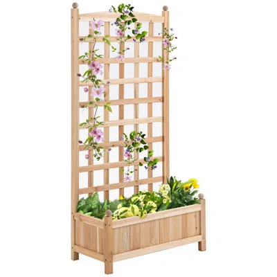 Hivvago Wooden Raised Garden Bed With Trellis Planter Box With Drainage