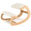 Hivvago Wooden Rocking Chair With Comfortable Padded Seat Cushion And Knee Support-beige
