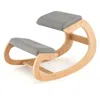 Hivvago Wooden Rocking Chair With Comfortable Padded Seat Cushion And Knee Support-gray