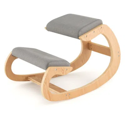 Hivvago Wooden Rocking Chair With Comfortable Padded Seat Cushion And Knee Support-gray