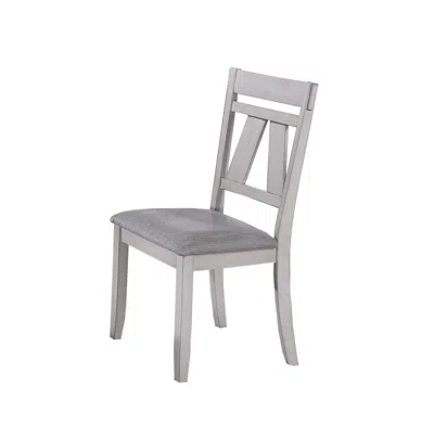 Hivvago Wooden Side Chair With Fabric Upholstered Seat, Set Of 2, White And Gray