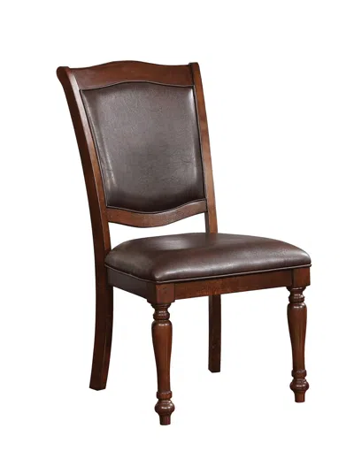 Hivvago Wooden Side Chair With Leatherette Cushioned Seating, Brown, Set Of 2