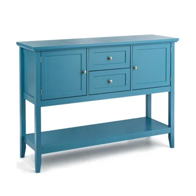 Hivvago Wooden Sideboard Buffet Console Table With Drawers And Storage-blue In Gold