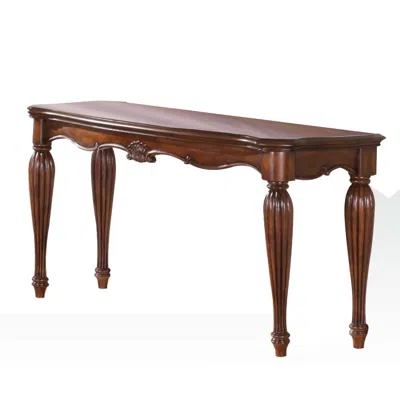Hivvago Wooden Sofa Table With Carved Details, Cherry Brown