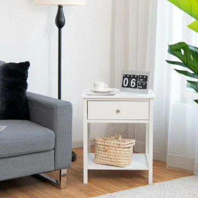 Hivvago Wooden Storage Shelf With Drawer For Bedroom And Living Room-white