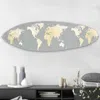 Hivvago Wooden Surfboard Wall Art With World Map Print, Gray And White In Gray