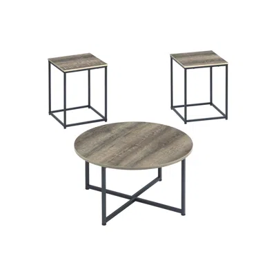 Hivvago Wooden Table Set With Sturdy Metal Base, Set Of Three, Gray And Brown In Nude