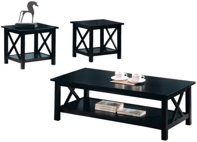 Hivvago Wooden Table Set With X Design On Sides, Pack Of Three, Dark Brown In Black