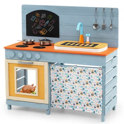 Hivvago Wooden Toy Kitchen Playset With Removable Circulation Faucet And Cooking Accessories-blue