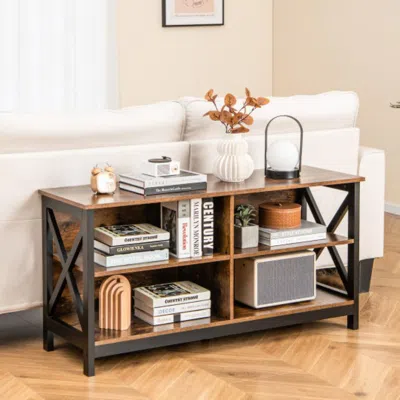 Hivvago Wooden Tv Stand Entertainment For Tvs Up To 55 Inch With X-shaped Frame-rustic Brown