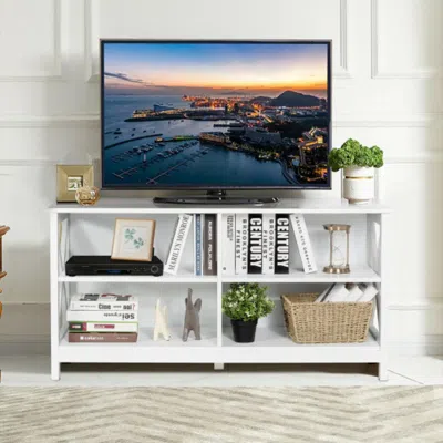 Hivvago Wooden Tv Stand Entertainment For Tvs Up To 55 Inch With X-shaped Frame-white