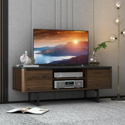 Hivvago Wooden Tv Stand With 2-door Storage Cabinets For For Tvs Up To 55 Inch