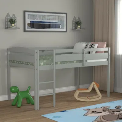 Hivvago Wooden Twin Low Loft Bunk Bed With Guard Rail And Ladder-gray