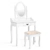 Hivvago Wooden Vanity Makeup Set With Cushioned Stool And Oval Rotating Mirror