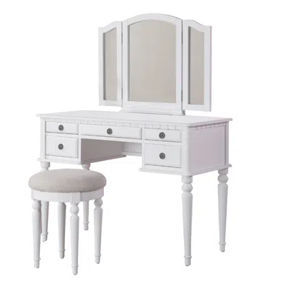 Hivvago Wooden Vanity Set With Stool White