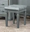 Hivvago Wooden Vanity Stool With Faux Leather Tufted Seat, Gray In Gray