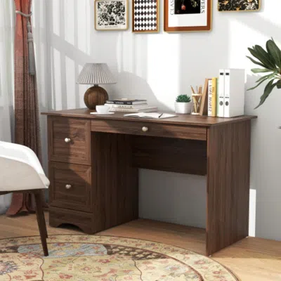 Hivvago Wooden Vintage Computer Desk With 3 Drawers For Home And Office-walnut