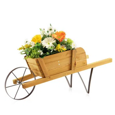 Hivvago Wooden Wagon Planter With 9 Magnetic Accessories For Garden Yard-blue In Brown
