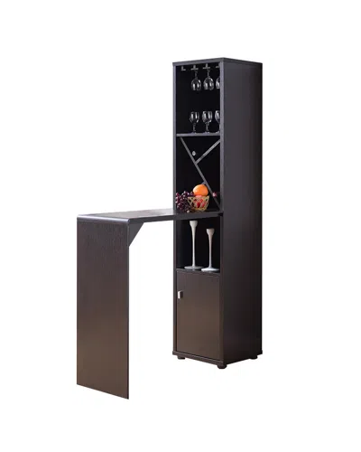 Hivvago Wooden Wine Cabinet With Spacious Storage And Bar Table, Red Cocoa Brown