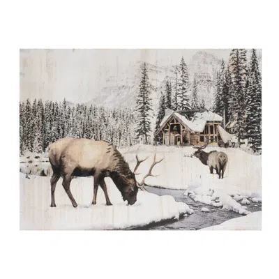 Hivvago Wooden Winter Reindeer And Lodge Plaque 17.5"h In Neutral