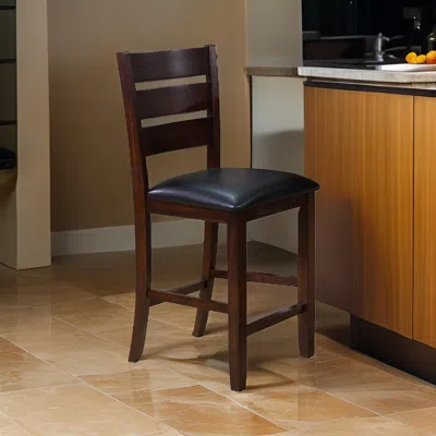 Hivvago Woodlands 24 Inch Counter Height Chair, Faux Leather, Wood, Black And Brown
