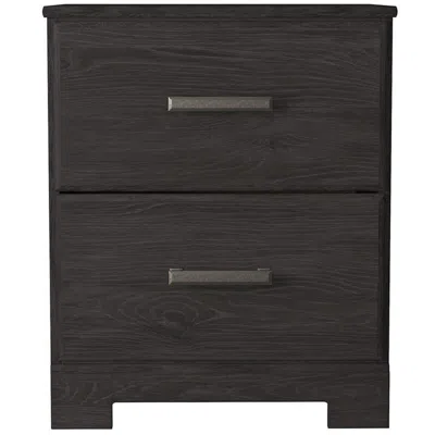 Hivvago Wren 24 Inch Modern Rustic Wood Nightstand, 2 Drawers, Oak Grain, Black