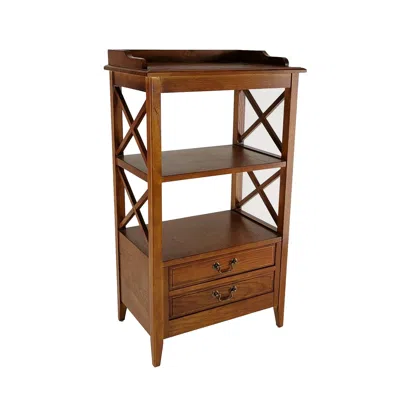 Hivvago X Frame Wooden Rack With 2 Drawers And Open Shelf, Brown
