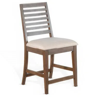 Hivvago Yael Counter Height Stool Set Of 2, Ivory White, Light Brown Wood