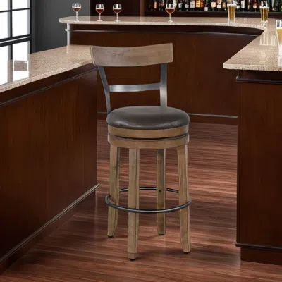 Hivvago Yael Swivel Barstool Chair Set Of 2, Gray Faux Leather, Brown, Black