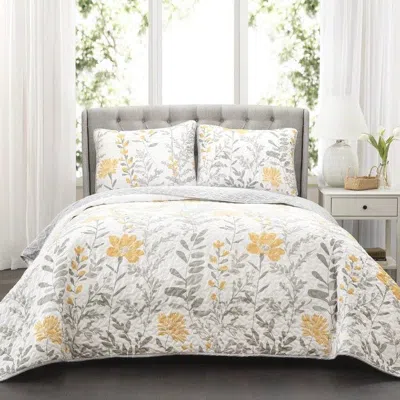 Hivvago Yellow Grey Floral Light Thin Cotton Polyester Blend Quilt Set