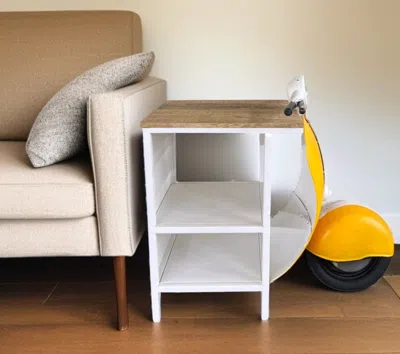 Hivvago Yellow Wood And Metal Mini Scooter End Or Side Table In White