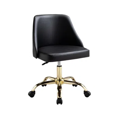 Hivvago Yim 22 Inch Adjustable Swivel Office Chair, Black Faux Leather, Gold Metal