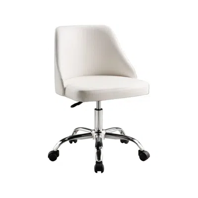 Hivvago Yim 22 Inch Adjustable Swivel Office Chair, White Faux Leather, Chrome Base